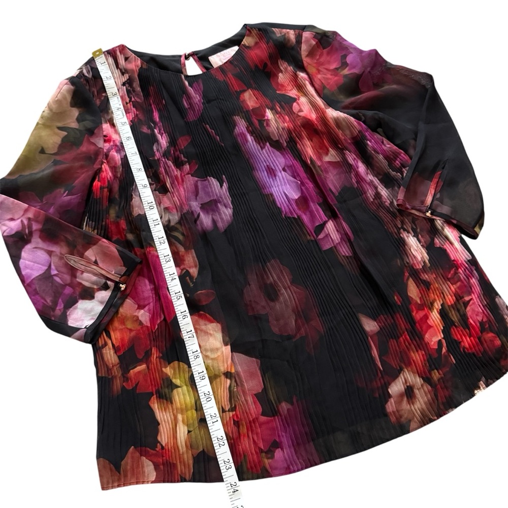 Ted Baker London Wolbrr Floral Pleated Chiffon Blouse Sheer Sleeve Size XS - Picture 9 of 12